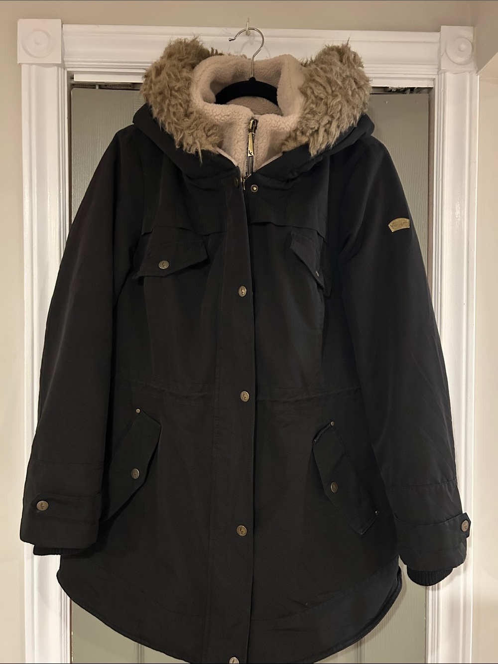 Koolaburra Black Hooded Puffer Coat with Faux-Fur Trim
